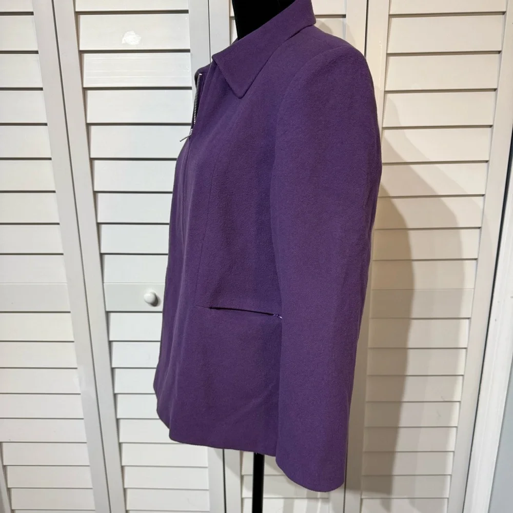 Vintage Harvé Benard‎ Petite Purple Wool Cashmere Blend Zip Jacket Size 4P